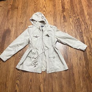 cinched waist parka with hood